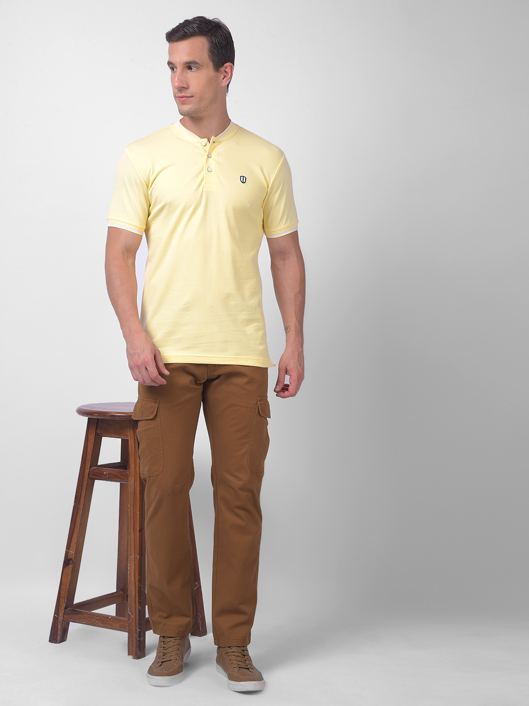 Numero Uno Men Yellow Henley Neck Regular Fit T-Shirt